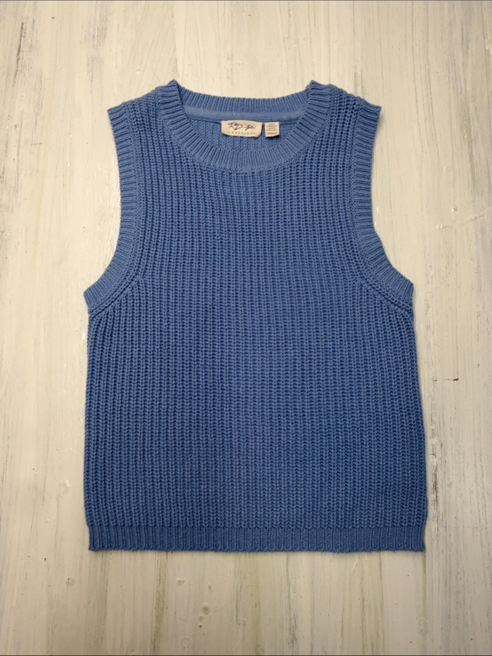 RD Style Blue Shaker Knit Crewneck Sweater Vest Tank - Sz M